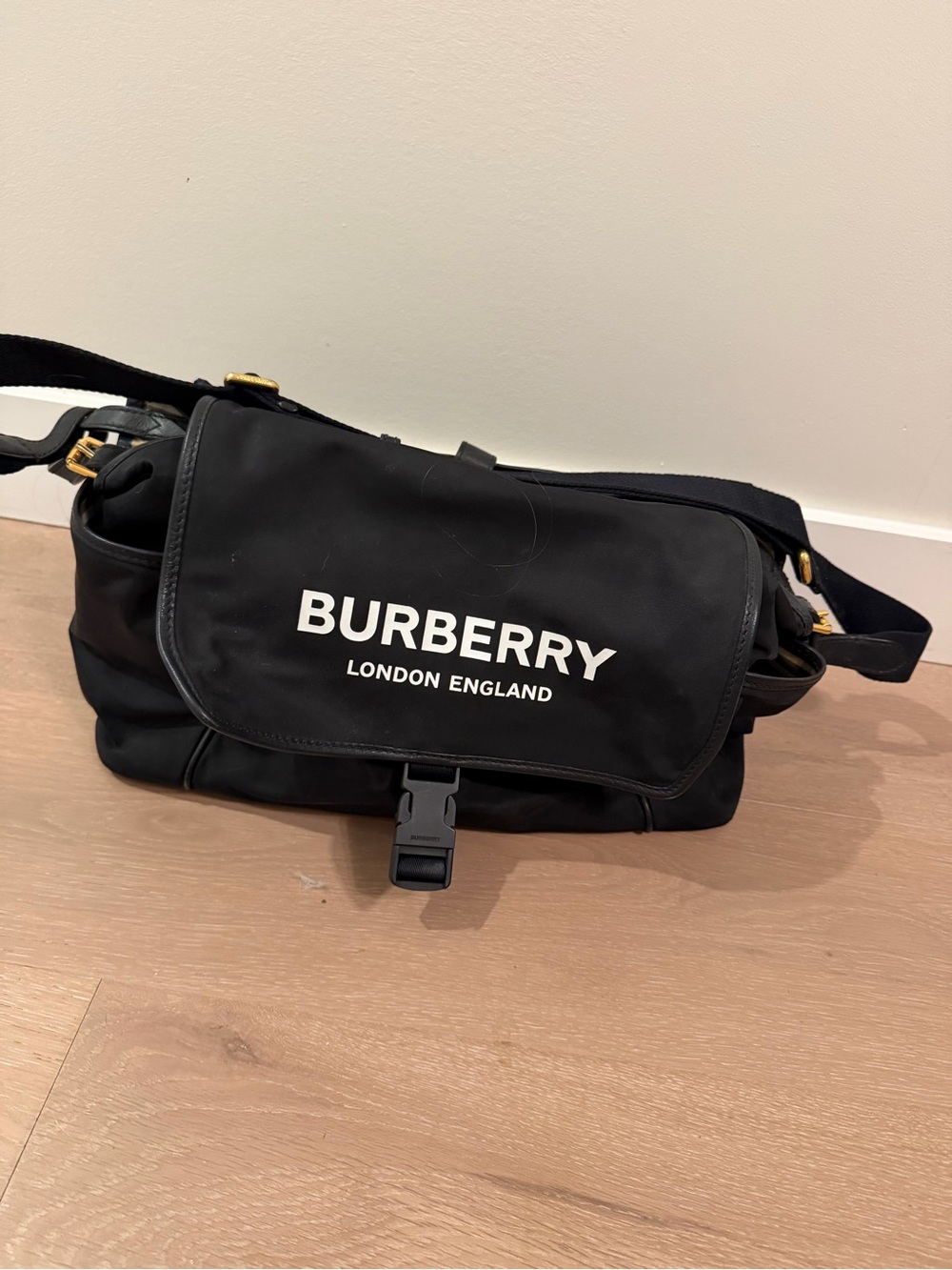 Burberry Black Logo Belt Bag with White Branding